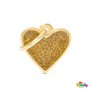 MF SMALL HEART GLITTER GOLD 2,8x2,5cm gravírovateľný prívesok