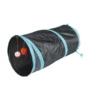 DUVO+ Hrací tunel pre mačky s loptou a zvončekom 50x25cm -modročierny