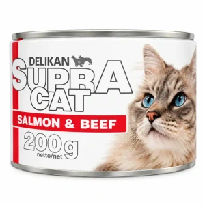 DELIKAN SUPRA CAT konzerva pre mačky s lososom a kúskami hovädzej svaloviny 200g