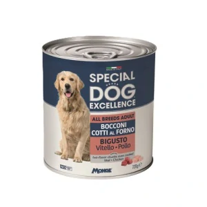 MONGE SPECIAL DOG EXCELLENCE pečené kúsky v šťave s teľacím a kuracím mäsom pre psov 720g