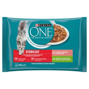 PURINA ONE Multipack Sterilcat mini filetky s morkou a zelenými fazuľkami / s lososom a mrkvou v šťave 4x85g
