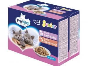 PreVital Kapsička Mačka jahňa-morka,losos-pstruh 12 x 100g junior v omáčke