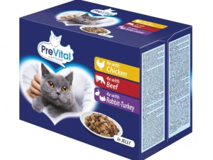 PreVital kapsička s kuracím, hovädzím mäsom a morkou s králikom v želé 12x100g