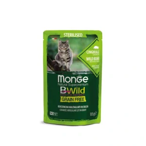MONGE BWild Cat Grain Free Sterilised 85g kapsička pre sterilizované mačky diviak so zeleninou