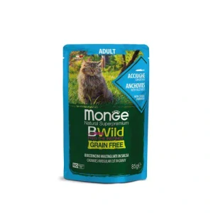 MONGE BWild Cat Grain Free Adult 85g kapsička pre dospelé mačky ančovičky so zeleninou