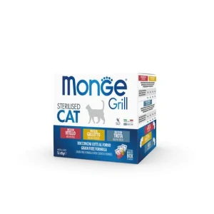 MONGE Grill Sterilised Cat 12x85g kapsičky pre sterilizované mačky teľacie/kohútie/pstruhové