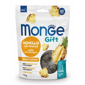 MONGE GIFT Super M Mobility support 150g pochúťky pre dospelé psy, jahňacie s ananásom, na podporu kĺbov