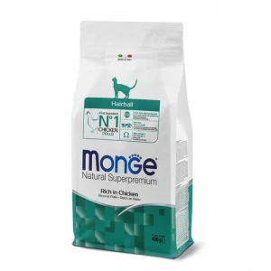 MONGE Natural Superpremium Hairball 400g suché krmivo s kuracím pre dospelé mačky