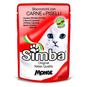 MONGE SIMBA Cat Meat and peas 100g kapsička pre dospelé mačky s mäsom a hráškom