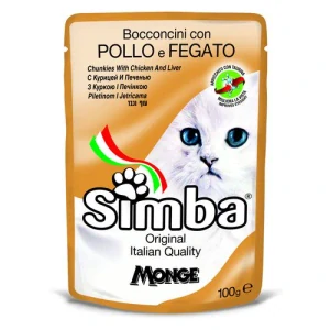 MONGE SIMBA Cat Chicken and liver 100g kapsička pre dospelé mačky s kuracím mäsom a pečeňou