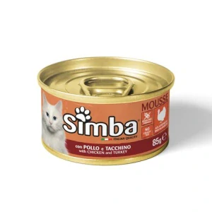 MONGE SIMBA Cat Mousse with chicken and turkey 85g paštéta pre dospelé mačky s kuracím a morčacím mäsom
