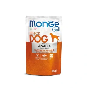 MONGE Grill Senior Dog 100g kapsička s kačacím pre psov seniorov
