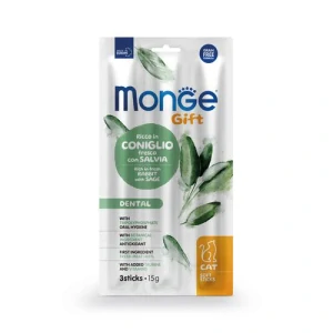 MONGE GIFT Soft Sticks Dental 15g/3ks mäkké dentálne pochúťky pre mačky s králičím mäsom a šalviou