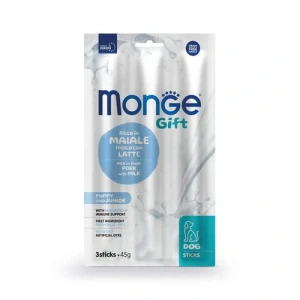 MONGE GIFT Sticks Puppy and Junior 45g/3ks tyčinky pre šteňatá s bravčovým mäsom a mliekom