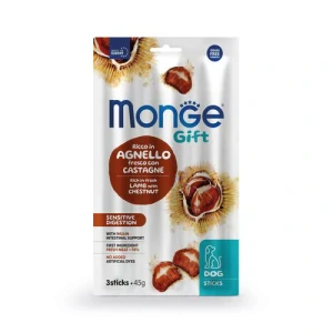 MONGE GIFT Sticks Sensitive digestion 45g/3ks tyčinky s jahňacím mäsom a gaštanmi pre psov s citlivým trávením