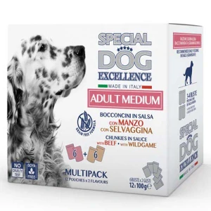 MONGE SPECIAL DOG EXCELLENCE MEDIUM ADULT hovädzie/zverina multi pack 12x100g kapsička