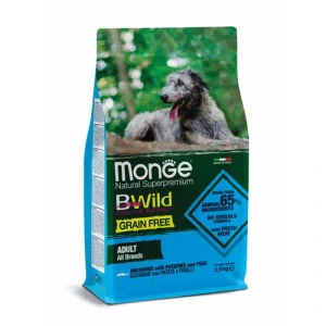 MONGE BWild Grain Free All Breeds 2,5kg bezobilninové kompletné krmivo pre dospelých psov všetkých plemien s ančovičkami, zemiakmi a hráškom
