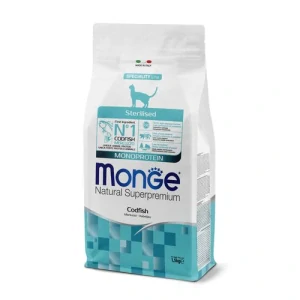 MONGE Natural Superpremium Sterilised 1,5kg monoproteínové krmivo s treskou pre sterilizované mačky