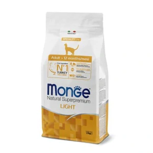 MONGE Natural Superpremium Adult Light 1,5kg diétne krmivo s morčacím mäsom pre dospelé mačky s nadváhou