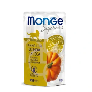 MONGE Supreme Sterilised 80g kapsička tuniakové kúsky s quinoou a tekvicou pre sterilizované mačky