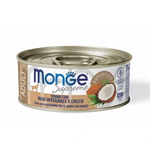 MONGE Supreme Adult 80g tuniakové kúsky s hnedou ryžou a kokosom pre dospelé mačky