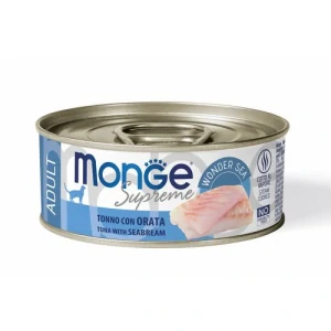 MONGE Supreme Adult 80g tuniakové kúsky s morskou pražmou pre dospelé mačky