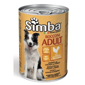 MONGE SIMBA Dog Chunks with chicken and turkey 1230g konzerva pre dospelých psov s kuracím a morčacím mäsom