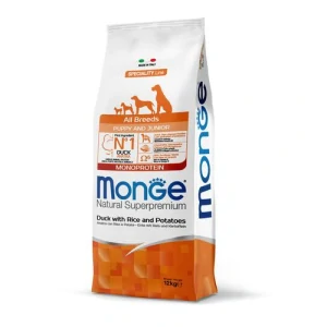 MONGE Natural Superpremium All Breeds Puppy 12kg monoproteínové krmivo kačica/ryža/zemiaky pre šteňatá všetkých plemien