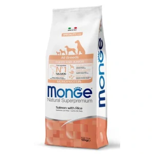 MONGE Natural Superpremium All Breeds Puppy 12kg monoproteínové krmivo losos/ryža pre šteňatá všetkých plemien