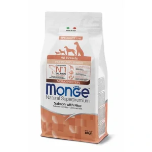 MONGE Natural Superpremium All Breeds Puppy 800g monoproteínové krmivo losos/ryža pre šteňatá všetkých plemien