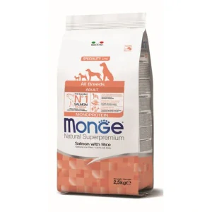 MONGE Natural Superpremium All Breeds Adult 2,5kg monoproteínové krmivo losos/ryža pre dospelé psy všetkých plemien