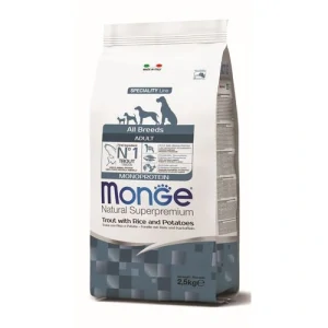 MONGE Natural Superpremium All Breeds Adult 2,5kg monoproteínové krmivo pstruh/ryža/zemiaky pre dospelé psy všetkých plemien