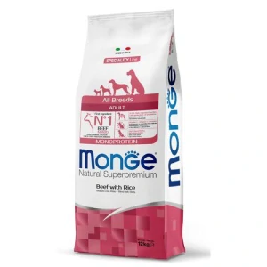 MONGE Natural Superpremium All Breeds Adult 12kg monoproteínové krmivo hovädzie/ryža pre dospelé psy všetkých plemien