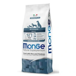 MONGE Natural Superpremium All Breeds Adult 12kg monoproteínové krmivo pstruh/ryža/zemiaky pre dospelé psy všetkých plemien