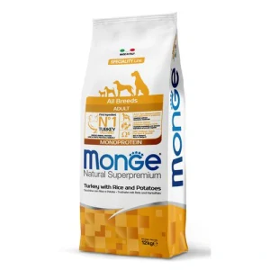 MONGE Natural Superpremium All Breeds Adult 12kg monoproteínové krmivo morka/ryža/zemiaky pre dospelé psy všetkých plemien