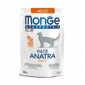 MONGE Monoprotein Pate Adult 85g monoproteínová paštéta v kapsičke s kačicou pre dospelé mačky