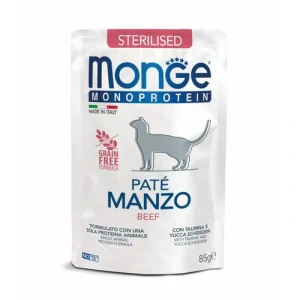 MONGE Monoprotein Pate Sterilised 85g monoproteínová paštéta v kapsičke s hovädzím pre sterilizované mačky