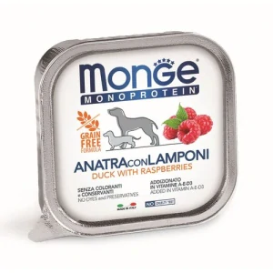 MONGE Monoprotein Fruits Adult Duck 150g paštéta 100% kačica s malinami pre dospelých psov