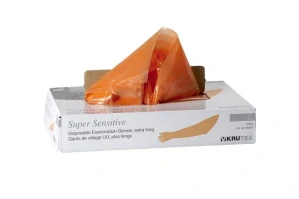 Rukavice vyšetr.KRUTEX Super Sensitive, oranžové, 90 cm dlhé, 100 ks