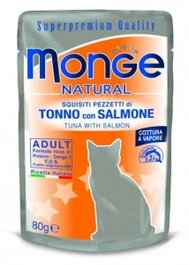 MONGE NATURAL 80g kapsička pre dospelé mačky tuniak s lososom v želé