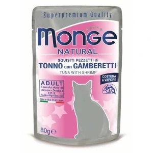 MONGE NATURAL 80g kapsička pre dospelé mačky tuniak s krevetami v želé