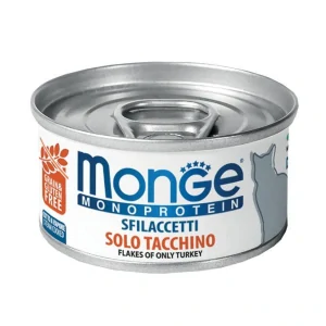 MONGE Monoprotein Flakes Only turkey 80g konzerva pre dospelé mačky s morčacím mäsom