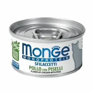 MONGE Monoprotein Flakes Chicken and peas 80g konzerva pre dospelé mačky s kuracím mäsom a hráškom