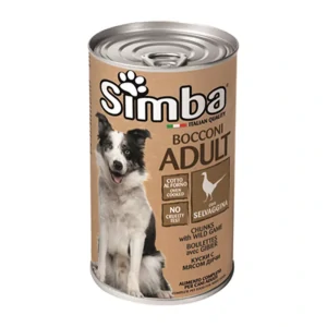 MONGE SIMBA Dog Chunks wild game 1230g konzerva pre dospelých psov s divinou