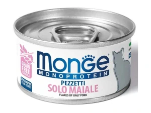 MONGE Monoprotein Flakes Only pork 80g konzerva pre dospelé mačky s bravčovým mäsom
