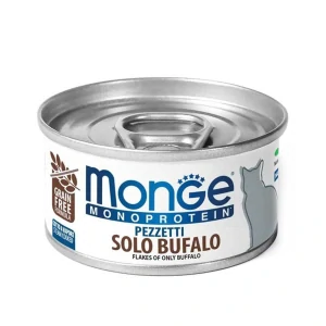 MONGE Monoprotein Flakes Only buffalo 80g konzerva pre dospelé mačky s byvolím mäsom