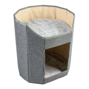 DUVO+ Sivý skladací domček Greta s dvomi ležadlami pre mačky 36x36x39cm