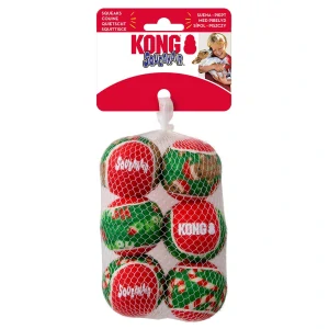 KONG Holiday vianočné pískacie tenisové lopty pre psov 6ks S 5x5x5cm
