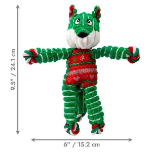 Hračka Kong Dog Holiday Floppy Knots Fox s pískatkom, polyester, zelená S/M