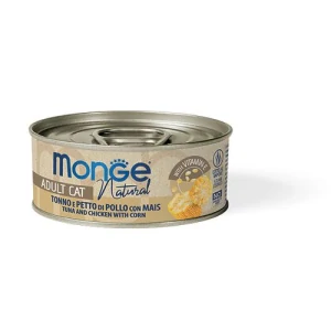 MONGE NATURAL 80g konzerva pre dospelé mačky tuniak s kuracím mäsom a kukuricou
